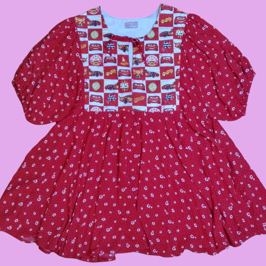 Red floral Lightening Mcqueen dress (size 2X-3X)