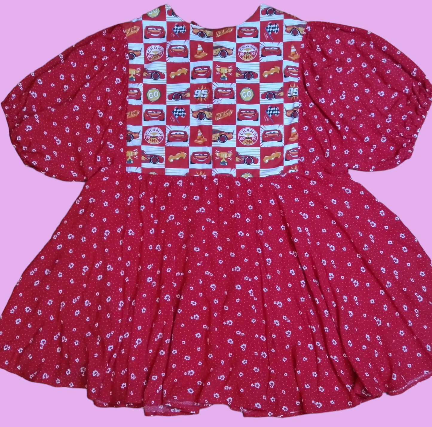 Red floral Lightening Mcqueen dress (size 2X-3X)